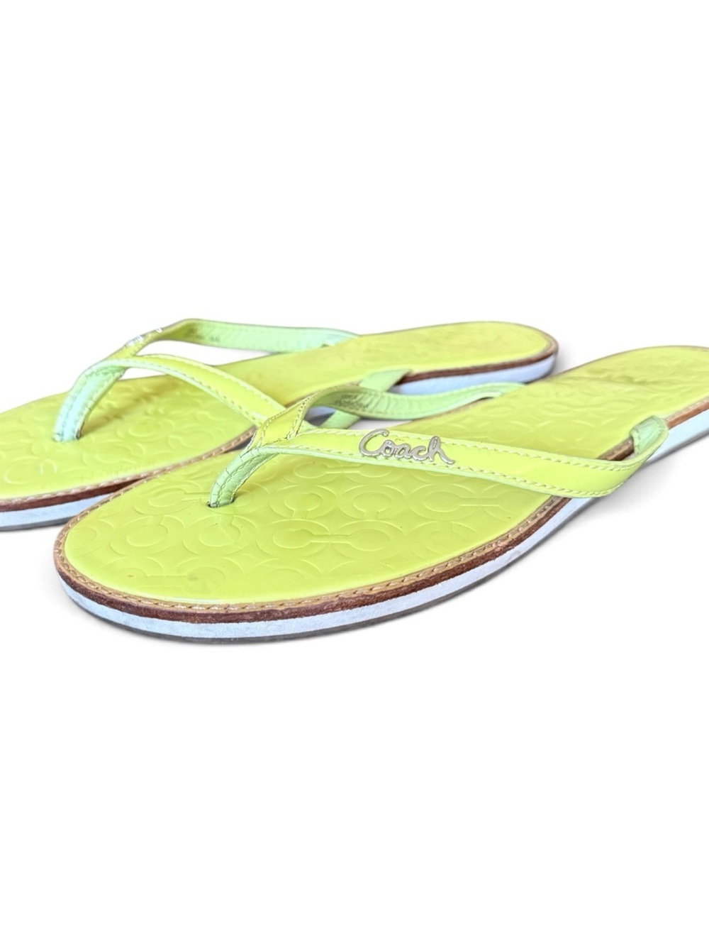 Coach Devlynn Green Patent Leather Thong Flip Flops Size 8.5